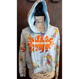 Nickelodeon Rugrats Cropped Hoodie Sweatshirt Womens Large All Over Print Blue